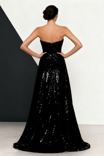 Sparkly Black White Strapless Sequins Mermaid Evening Dress